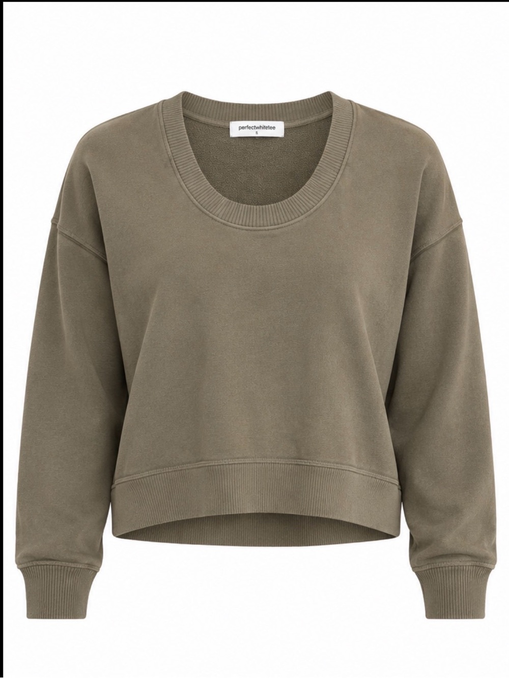 Perfect White Tee 100% Cotton French Terry Scoop Neck Sweatshirt Olive taupe S